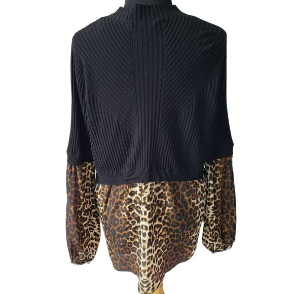 Veronica Beard Leopard Print Mixed Combo Black Sweater Top Medium - Picture 3 of 13